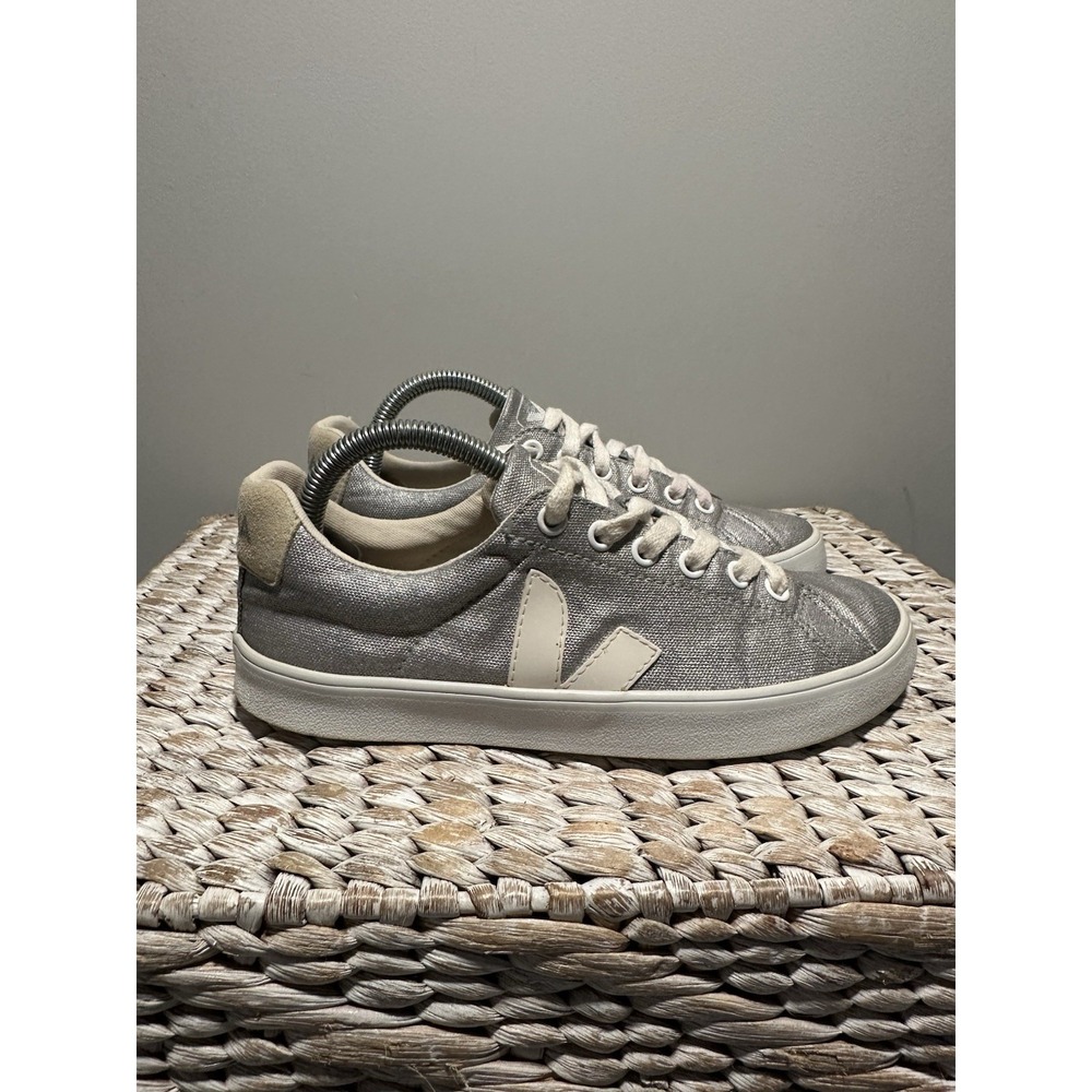Veja Esplar Womens Sneakers Size 5 Silver Metallic Leather Lace Up Shoes